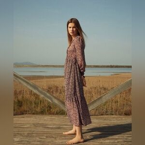 Mango Floral Long Sleeve Midi Dress - Size 8 - Large